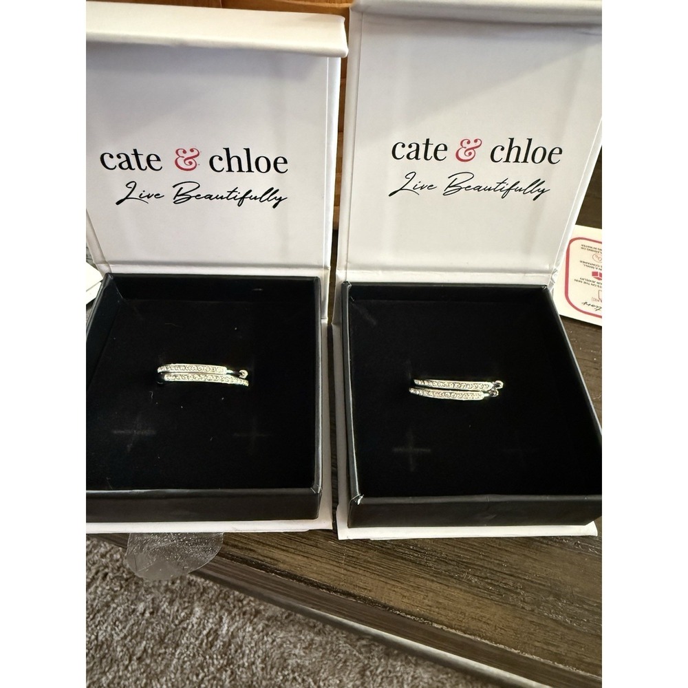 18k White Gold Plated 25mm Hoop -Brand New-Set Of Two- FAST SHIPPING